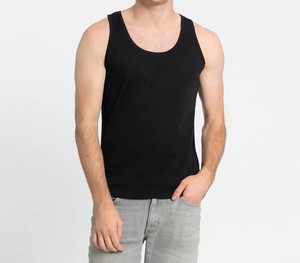 Camiseta de tirantes ajustada de punto liso de poliéster 100% de alta calidad para hombre con diseño personalizado en color negro - Product Image 4