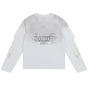 Último diseño Logotipo personalizado Lavado con ácido Doble capa Manga larga Diseño de moda Hombres Camiseta de gran tamaño - Product Image 4