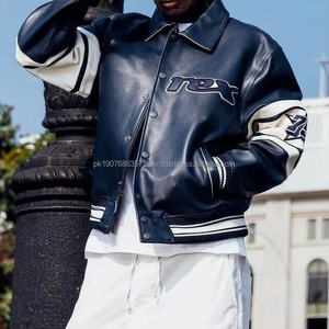 Custom Mens Embroidered Patches Heavyweight Streetwear Winter Windproof Baseball Varsity <b>Track</b> Bomber Pu Leather <b>Jacket</b> Coats - Product Image 2