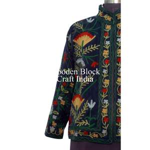 Artisan Made Suzani Embroidered Jacket Rich <b>Velvet</b> Look Multicolor Floral Boho <b>Coat</b> Vintage Inspired Ethnic Fashion - Product Image 5