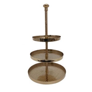 Premium Three Tier Metal <b>Round</b> Shape Cake Stand Gold Finished for Birthday Event Party Display Stand Wholesale Bulk - Product Image 1