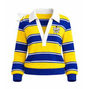 Wholesale Greek Sigma Gamma Rho Sorority Clothing Long Sleeve Deep V-Neck Striped Pullover Sweater <b>Cardigan</b> - Product Image 1