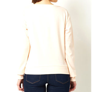 Sudaderas de lana de algodón de manga larga de Color liso con bordado de flores de colores para mujer OEM ODM servicio transpirable personalizado - Product Image 3