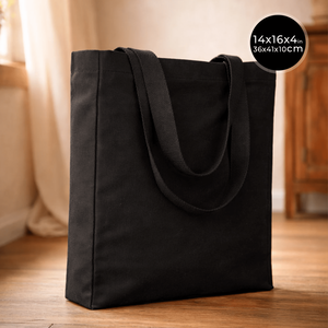 Durable Black Cotton Tote Bag 14x16x4 Medium Size Reusable & Recyclable with Heat Transfer <b>Letter</b> Printing for Advertising - Product Image 2
