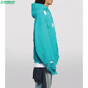 Sweat à capuche unisexe en molleton 100 % coton, écologique, style décontracté pour l'hiver, avec broderie appliquée et perles effet vieilli - Product Image 3