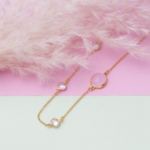 Oval Rosa Cuarzo Humo Triple CZ piedra 22K oro bisel plata encanto collar venta al por mayor 925 Plata turca joyería hecha a mano - Product Image 4