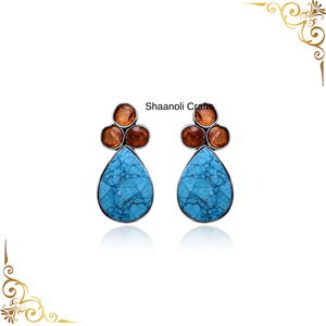 New Arrival German Silver Stone <b>Stud</b> <b>Blue</b> Gemstone <b>Earrings</b> Stylish Women & Girls Handmade Jewellery for Wedding Party Wear - Product Image 2