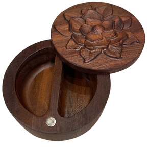 Boîte à sel à sucre en bois avec couvercle de fleur artisanale - Product Image 1