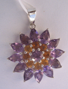 Pendentif en améthyste naturelle et citrine pour femme en argent sterling 925, motif fleur Shah Gems - Product Image 1