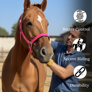 Licou de cheval en nylon réglable durable avec muserolle rembourrée | Ajustement confortable pour l'entraînement, le toilettage et l'utilisation quotidienne - Product Image 3