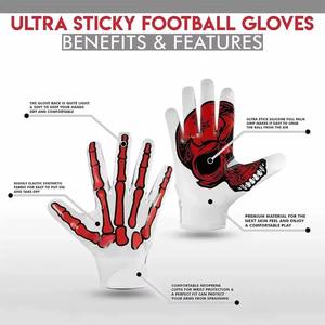 Custom Design American Football Receiver <b>Gloves</b> Full Finger Anti-slip Sticky Grip Adjustable Hook Loop Closure Youth Adults - Product Image 6