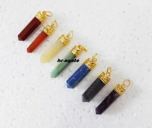 Wholesale Natural Seven <b>Chakra</b> Agate Gemstone Pendant Necklace Malty Stone <b>Jewelry</b> Pencil Point Religious Crystal Healing - Product Image 3