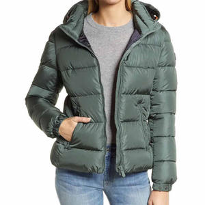 Veste matelassée à col montant et à capuche de style streetwear avec logo personnalisé pour femmes, disponible en OEM, vêtements d'extérieur tendance pour l'hiver - Product Image 3