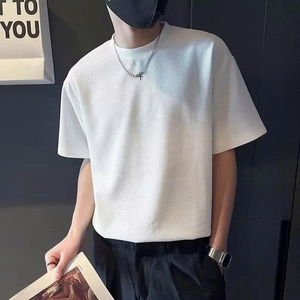 Camiseta de Waffle de Color sólido para hombre, novedad de verano, de manga corta Camiseta holgada para hombre y mujer, mismo estilo - Product Image 1