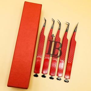 Lip Style Tweezers Bottom <b>Eyelash</b> <b>Extension</b> Tweezers Card Box Tweezer Packing Red Color Straight Curved Point Fine Grip <b>mink</b> - Product Image 1