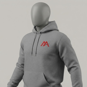 MATTIERA <b>Mens</b> Gray Pullover <b>Hoodie</b> <b>Red</b> Logo Embroidered 100% Cotton Fleece Sweatshirt Minimal Streetwear Casual Custom Clothing - Product Image 3
