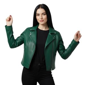 Veste de motard en cuir vert à forte demande, service OEM personnalisé, vente en gros en vrac, directement de l'usine, style moto, cuir véritable - Product Image 1