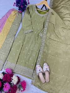 ชุดเสื้อผ้า3ชิ้นผ้าไหมไชน์แท้มาใหม่ล่าสุดชุดคู่เคอร์ติปักลายเย็บลำดับลำดับงานเย็บปัก - Product Image 4