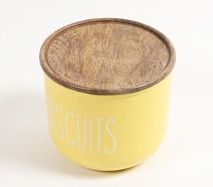 Bote de Metal con tapa de madera, amarillo mate, fabricante al por mayor - Product Image 2