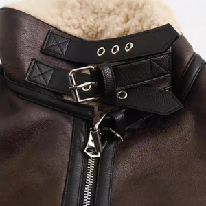 Veste à carreaux en flanelle doublée de laine d'hiver pour femmes avec bouton à capuche veste à manches longues femmes pull manteau veste de style moto - Product Image 6