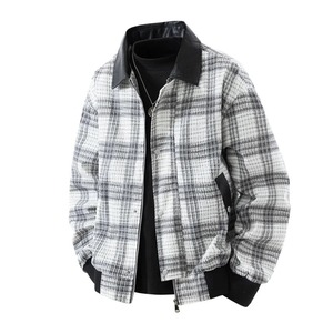 Veste chemise à carreaux rétro en flanelle pour hommes printemps automne décontracté coupe-vent à manches longues revers pour moto vêtements de course automobile - Product Image 1