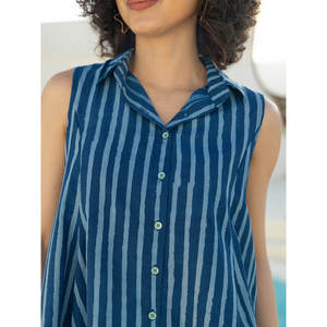 Top Asimétrico sin Mangas a Rayas para Mujer, Mezcla de Seda, Chifón y Algodón, Estilo Vintage sin Cuello - Product Image 6