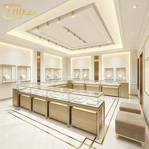 Comptoir de présentation de bijoux en forme de <span class=keywords><strong>L</strong></span> avec éclairage LED, vitrine à bijoux pour la décoration de plafond intérieur dans les bijouteries - Product Image 1