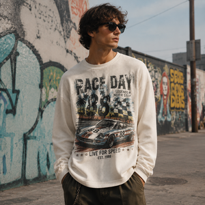 Camiseta de Manga Larga Personalizable Estilo Waffle para Hombre, Diseño Retro de Motorsport, Moda Urbana, Jersey Vintage para Eventos de Carreras, Camiseta para Club de Fans - Product Image 1