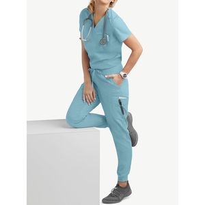Conjuntos de uniformes de rendimiento profesional para mujer, con cuello en Tops antipíldoras V, pantalones para correr, conjuntos de médicos veterinarios, enfermería dental - Product Image 6