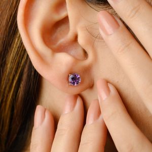 Pendientes de tuerca de oro blanco sólido de 14K con forma de amatista Natural de último diseño, joyería única de moda para regalo de boda para fiesta de compromiso - Product Image 4