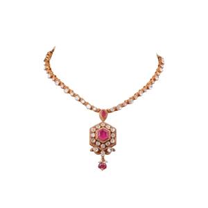 Stylish <b>Pink</b> Gemstone Gajaah 925 Sterling Silver <b>Necklace</b> & Earrings Set For Women Elegant Minimal Designer Party Wear Jewellery - Product Image 2