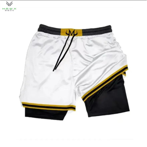 Pantalones cortos de baloncesto de poliéster de 5 pulgadas personalizados para hombres Pantalones cortos de malla de gimnasio de entrenamiento de doble capa Diseño estampado de cintura media Diseño liso de verano - Product Image 2