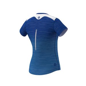 Women's Slim Fit Crop <b>Running</b> T-Shirt-Breathable Knitted Mesh Bow Collar <b>Animated</b> Logo Trigrade Blue - Product Image 2