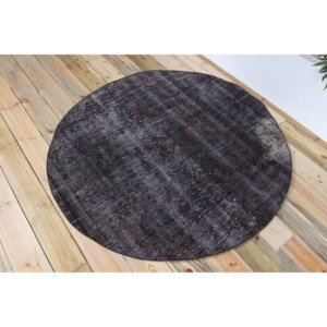 Tapis vintage 4,6 x 4,6 pieds, tapis turc noir à fleurs en laine - Product Image 2