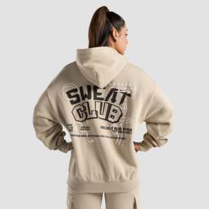 Autumn Sweat Club Oversized Hoodie in <b>Beige</b> Breathable Knitted Fabric - Product Image 1
