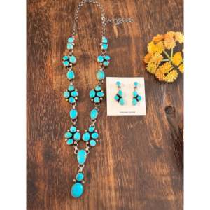 Collier Lariat Bohème Vintage Kathleen Livingston Kingman en Argent Sterling Turquoise avec Motif Floral et Numérique – Cadeau Religieux - Product Image 2