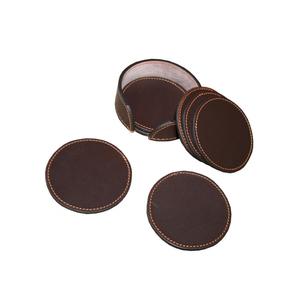 Ensemble de dessous de verres en cuir véritable, couleur noir, Logo personnalisé de haute qualité - Product Image 1