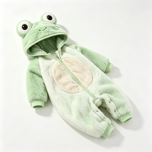 Mono de bebé de peluche con diseño de rana verde personalizado, pelele de bebé con capucha de rana de lana, disfraz de rana para recién nacido. - Product Image 6