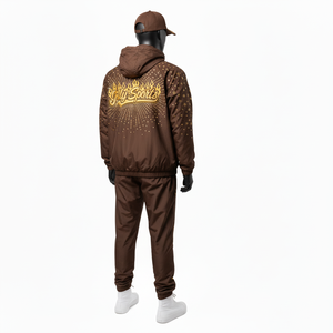 Conjunto Cortavientos Talla Grande 130GSM, Estampado de Llamas Marrón Amarillo, Transferencia de Calor, Logotipo Personalizado, Ropa Deportiva - Product Image 5