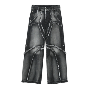 Custom Distressed Baggy Men's Straight <b>Jeans</b> Lightweight Woolen Anti-Wrinkle Waterproof Quick Dry High Street Wear Mid <b>Waist</b> - Product Image 1