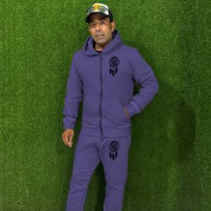 Ensemble de survêtement pour homme en coton 100% avec logo élastique personnalisé, 2 pièces, style hip-hop, jogging, veste à capuche, pantalon, motif uni - Product Image 1