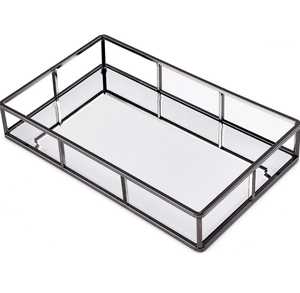 Plateaux de service miroir rond décoratif moderne en métal doré en acier inoxydable pour table d'hôtel - Product Image 4