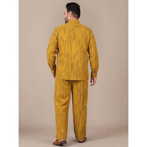 Yellow Cotton Textured Kurta With Pant <b>Men</b> Plus Size Co-ord Set - Product Image 4