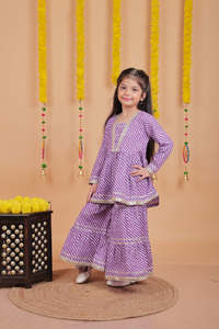 Conjunto de Sharara púrpura para niñas, traje de fiesta étnico con Top Peplum y pantalones acampanados para festivales y bodas - Product Image 2