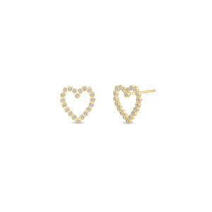 New Collection 14k Solid <b>Gold</b> <b>Heart</b> Studs <b>Earrings</b> 0.20ctw 1mm round Brilliant Cut Diamond Bezel Set Cute Gift for Her - Product Image 3