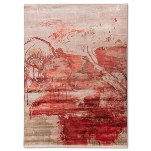 Alfombra de Bambú y Seda Kavi Free Verse, Diseño Abstracto Rojo Naranja, Tejida a Mano, para Decoración de Dormitorio y Sala de Estar, EPB-463 - Product Image 1