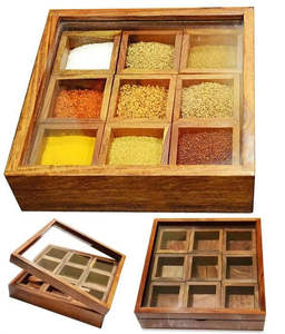 Boîte à épices en bois faite à la main avec plusieurs compartiments pour un stockage soigné dans la cuisine des assaisonnements et des condiments d'épices et d'herbes - Product Image 6
