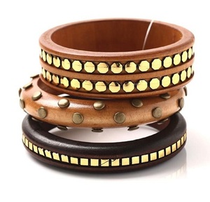 Conjunto de brazalete de latón de madera personalizable de alta calidad, pulsera de mujer para niñas, joyería apilada - Product Image 1
