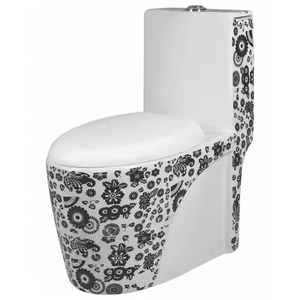New Style Decorative Pattern Floor-Mounted Siphonic Flushing White-Black One-Piece Water Closet <strong>Toilet</strong> <strong>Jet</strong> <strong>Spray</strong> Sanitary Ware - Product Image 6