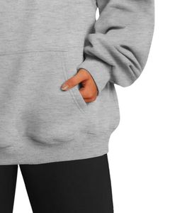 เสื้อสเวตเชิ้ตผ้าฟลีซสีเทาแบบซิปครึ่งตัวสำหรับผู้หญิง ทรงโอเวอร์ไซส์ อุ่นสบายสำหรับฤดูหนาว มีกระเป๋า นุ่มสบาย สไตล์ลำลอง ทรงหลวม - Product Image 6